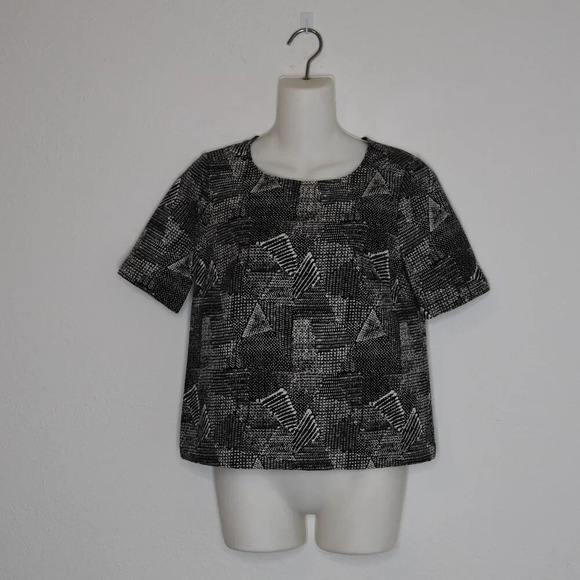 Madewell Crop Top Sz XS Boxy Geometric 100% Cotton Neutral Minimalist Coastal - Picture 1 of 16